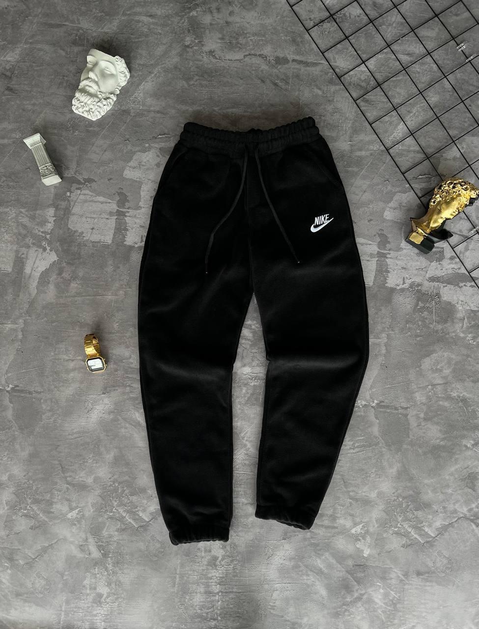 Спортивні штани чоловічі чорні зимові однотонні оверсайз фірмові Nike (Найк)
