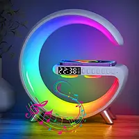 Світильник RGB Колонка Бездротовий Зарядний Годинник Будильник Bluetooth Білий