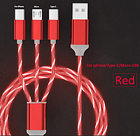 USB кабель 3 в 1 для мобильного телефона Apple Android Type C Микро USB силиконовая неоновая