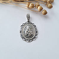 Серебряная ладанка икона с белыми камнями Богородиця черненное серебро 925 пробы 0323ч 2.90г
