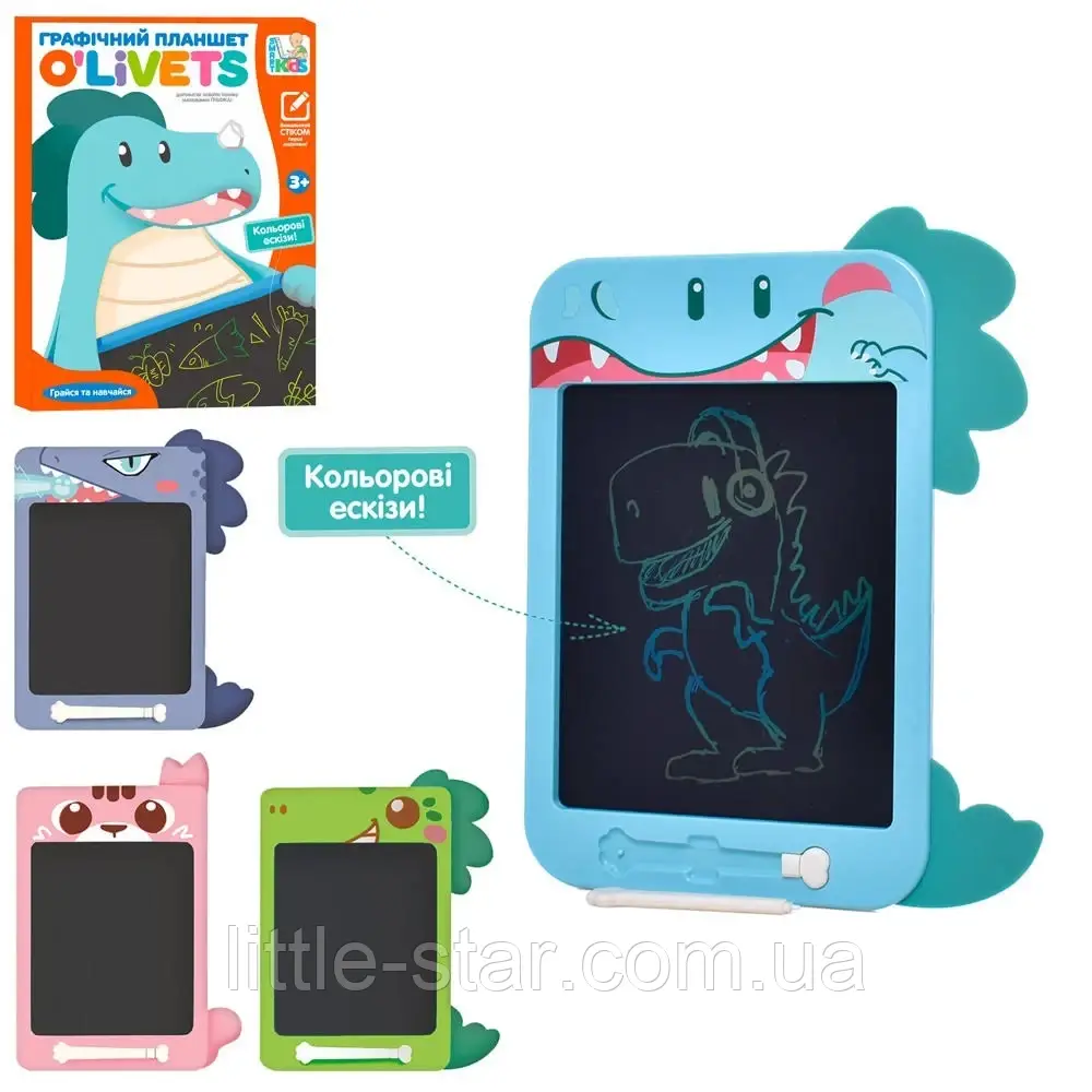 Дитячий планшет 10 дюймів для малювання, стилос, кольорові ескізи, кнопка видалення малюнків, фото 1