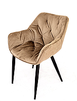 Кресло мягкое Парадиз с подлокотниками велюр капучино, коричневый ,ножки черный