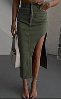 Жіноча джинсова спідниця колір хакі
