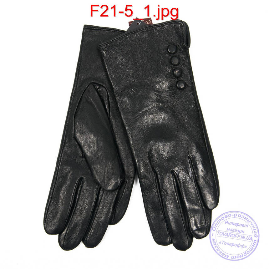 Оптом жіночі шкіряні рукавички на плюше - F21-5, фото 1