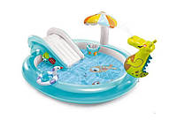 Игровой надувной центр "Крокодил" Intex 201*170*84 см, детский надувной бассейн с горкой и фонтаном