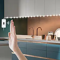 Гибкая LED лента светильник с сенсором на взмах руки для подсветки кухни шкафов полок, 2м USB теплый белый,