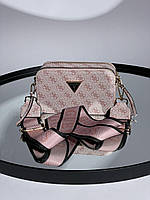 Женская сумка Guess Zippy Snapshot Pink (розовая) стильная сумочка на широком ремне для девушки KIS17067 тренд