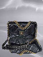 Жіноча сумка Chanel 19 Handbag Black (чорна) містка сумочка на декоративному ланцюжку KIS04032 тренд