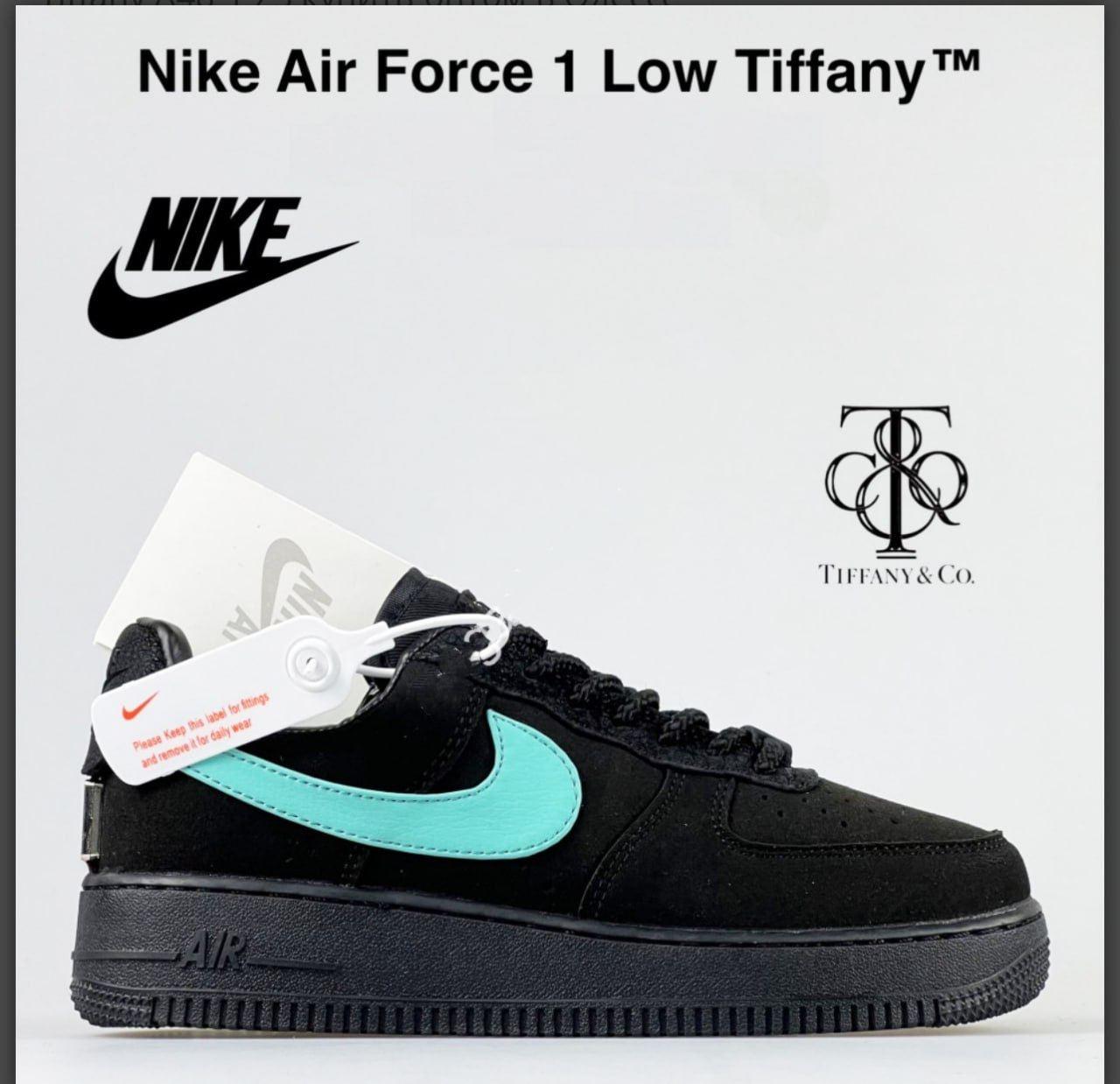 Чоловічі кросівки Nike Air Force 1 Low Tiffany & Co (чорні з бірюзовим) стильні 11997 Найк топ, фото 1