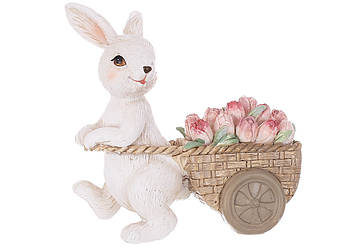 Декоративна статуетка Кролик  з тачкою тюльпанів 11,5*5,5*12см