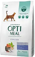Акція! Optimeal Sterilised сухий корм для стерилізованих котів і кастрованих котів із лососем, 4 кг