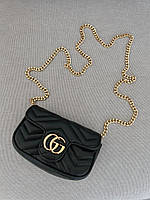 Женская сумка Gucci Marmont Mini Black/Gold (чёрная) роскошная красивая сумочка для девушки KIS13007 топ