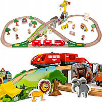 Детские Деревянные железнодорожные пути с батарейным питанием из 57 элементов Kruzzel (22495)