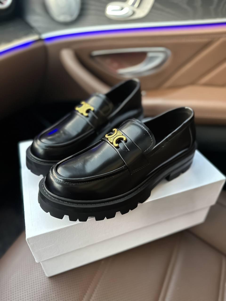 Женские осенние ботинки CELINE loafers Premium (черные) низкие повседневные боты CL001 Селин тренд - фото 1 - id-p2076401678