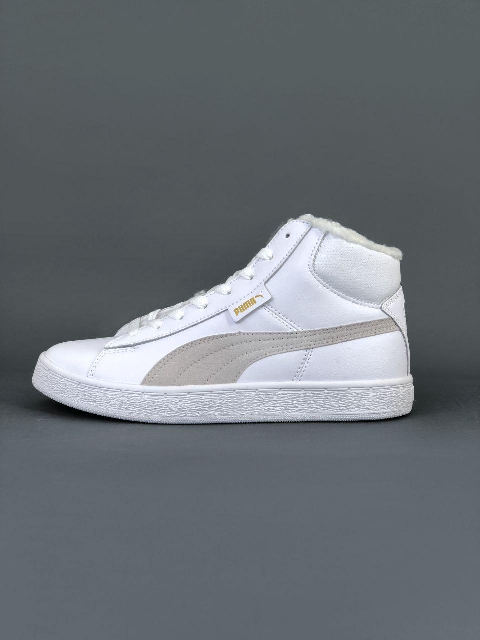 Чоловічі зимові кросівки Puma Corduroy Classic Mid White Winter Fur (білі) високі стильні кеди 7613 Пума топ, фото 1