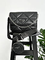 Женская сумка Prada Re-Nylon Padded Shoulder Black (черная) маленькая актуальная стильная сумочка torba0074