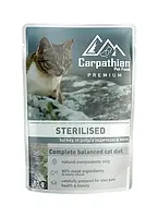 Вологий корм Carpathian Pet Food Sterilised Turkey для стерилізованих котів з індичкою в желе 80 г (шт)*24