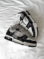 Женские демисезонные сникерсы LV Trainer Sneaker White/Black (черно-белые) стильные повседневные LV006 Виттон