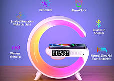 Нічник — годинник акумуляторний Rgb Mini G63 з бездротовою зарядкою 10W і Bluetooth колонкою настільний смарт, фото 4