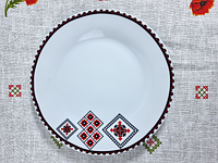 Набор керамических тарелок 12шт 22см 'Вышиванка красное и черное