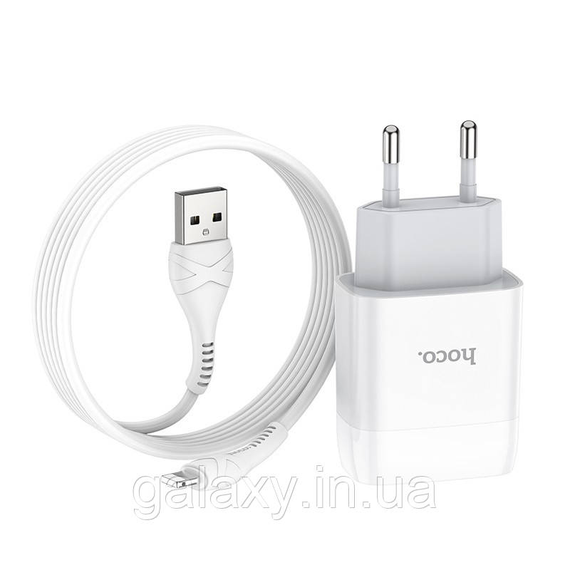 Зарядний пристрій Hoco 2USB + кабель Lightning C73A White, фото 1