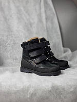 Дитячі утеплені високі ортопедичні черевики на липучках з натуральної шкіри на зиму 26 р, фото 3