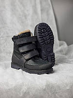 Дитячі утеплені високі ортопедичні черевики на липучках з натуральної шкіри на зиму 26 р, фото 4