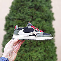 Мужские демисезонные кроссовки Air JORDAN 1 LOW FRAGMENT DESIGN Cactus JACK (черные с зеленым) 11087 Найк топ