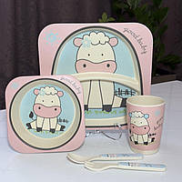 Набір дитячого бамбукового посуду корівка