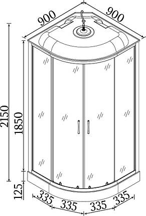 Душовий бокс Wislok 90x90x215 см L90B з піддоном 13 см, прозоро-чорне скло 4 мм, фото 3