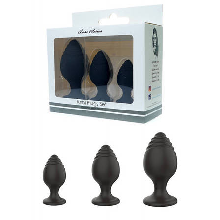 Набор анальных пробок Boss Series Silicone Anal Plugs Set black, фото 2