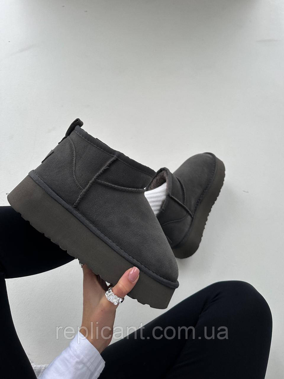 Жіночі черевики UGG Ugg Ultra Mini Platform Grey теплі уги хутро, фото 1