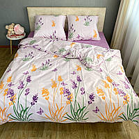 Евро комплект постельного белья "Альстромерия" фиолетовый с молочным в цветочный принт