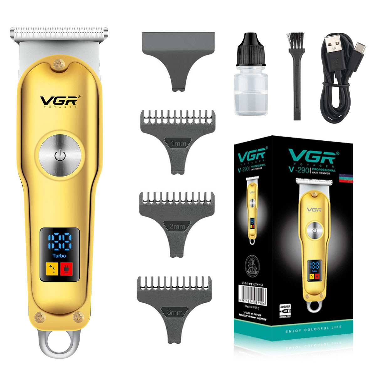 Тример для волосся та бороди VGR V-290 LED Display 3 насадки, машинка для стрижки волосся домашня
