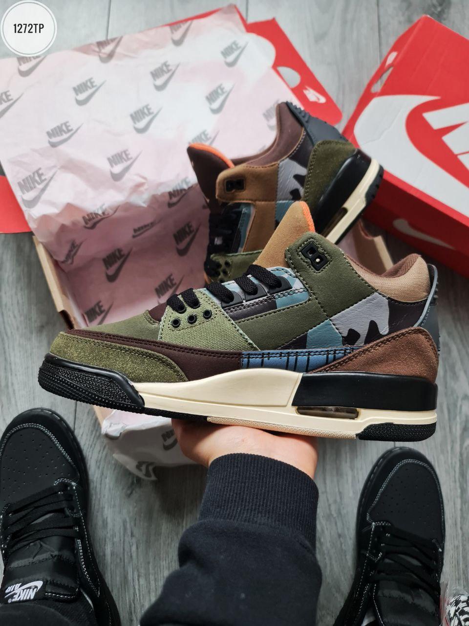 Чоловічі кросівки Nike Air Jordan 3 Como (зелені з коричневим) повсякденні кроси 1272TP Найк топ, фото 1