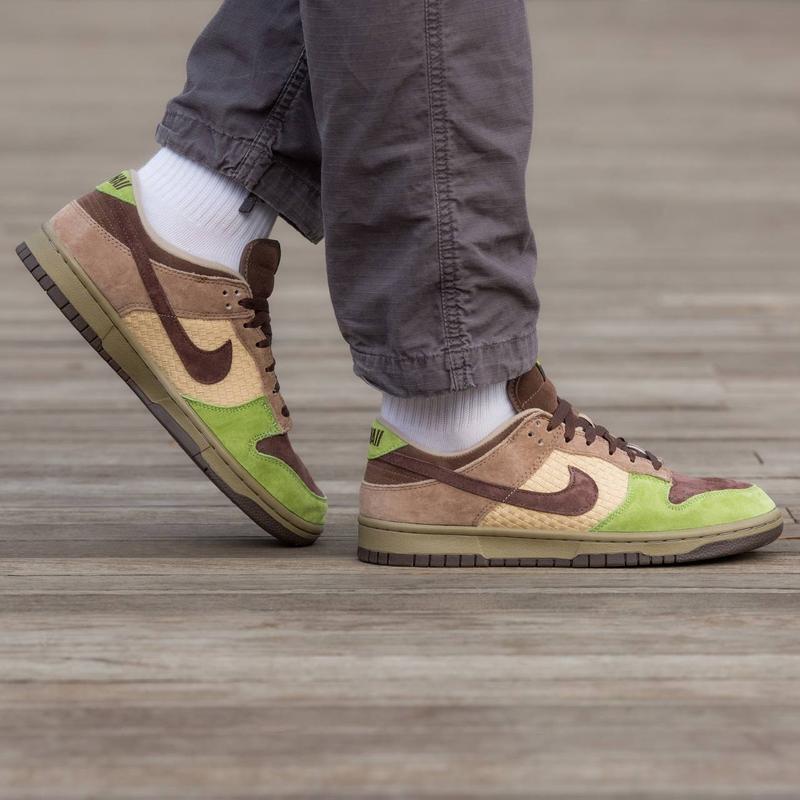 Чоловічі кросівки Kickshawaii x Nike SB Dunk Low (коричневі із зеленим) демісезонні кроси 1277TP Найк топ, фото 1