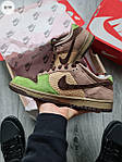 Чоловічі кросівки Kickshawaii x Nike SB Dunk Low (коричневі із зеленим) демісезонні кроси 1277TP Найк топ, фото 6