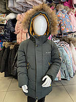 Куртка удлиненная зимняя мальчику, цвета хаки с капишоном    ❄️