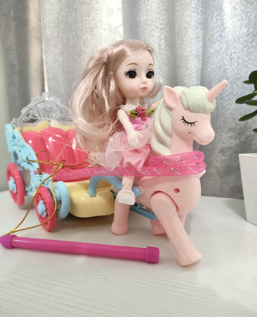 Карета з поні дитяча іграшка лялька шарнірна 15 см музика звук світло їздить 4 види розмір іграшки 33 см, фото 1