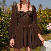 Платье из плотной костюмки XS-S, Шоколадный