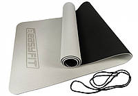 Коврик для йоги и фитнеса 183 см 6 мм EasyFit TPE+TC двухслойный серый-черный