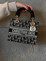 Женская сумка Christian Dior D-Lite Silver Textile (серая с чёрным) красивая вместительная сумочка torba0252
