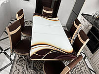 Обідній комплект Туреччина, кухонний стіл 130-170 см і 6 стільців, коричневий із блискавками, ніжки хром