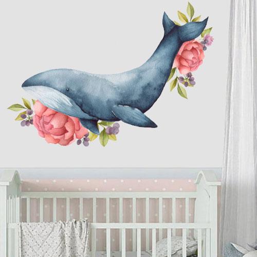 "Акварельний кит", вінілова інтерьєрна наклейка, фото 1