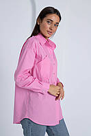 Розовая женская рубашка из натурального хлопка на пуговицах оверсайз 44, 46, 48