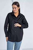 Черная базовая женская прямая рубашка свободная оверсайз, базовая, натуральная 44, 46, 48