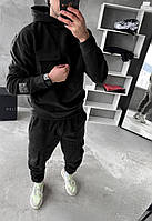 Мужской спортивный костюм с капюшоном (черный) теплый молодежный сезон осень-зима двойной флис srel1