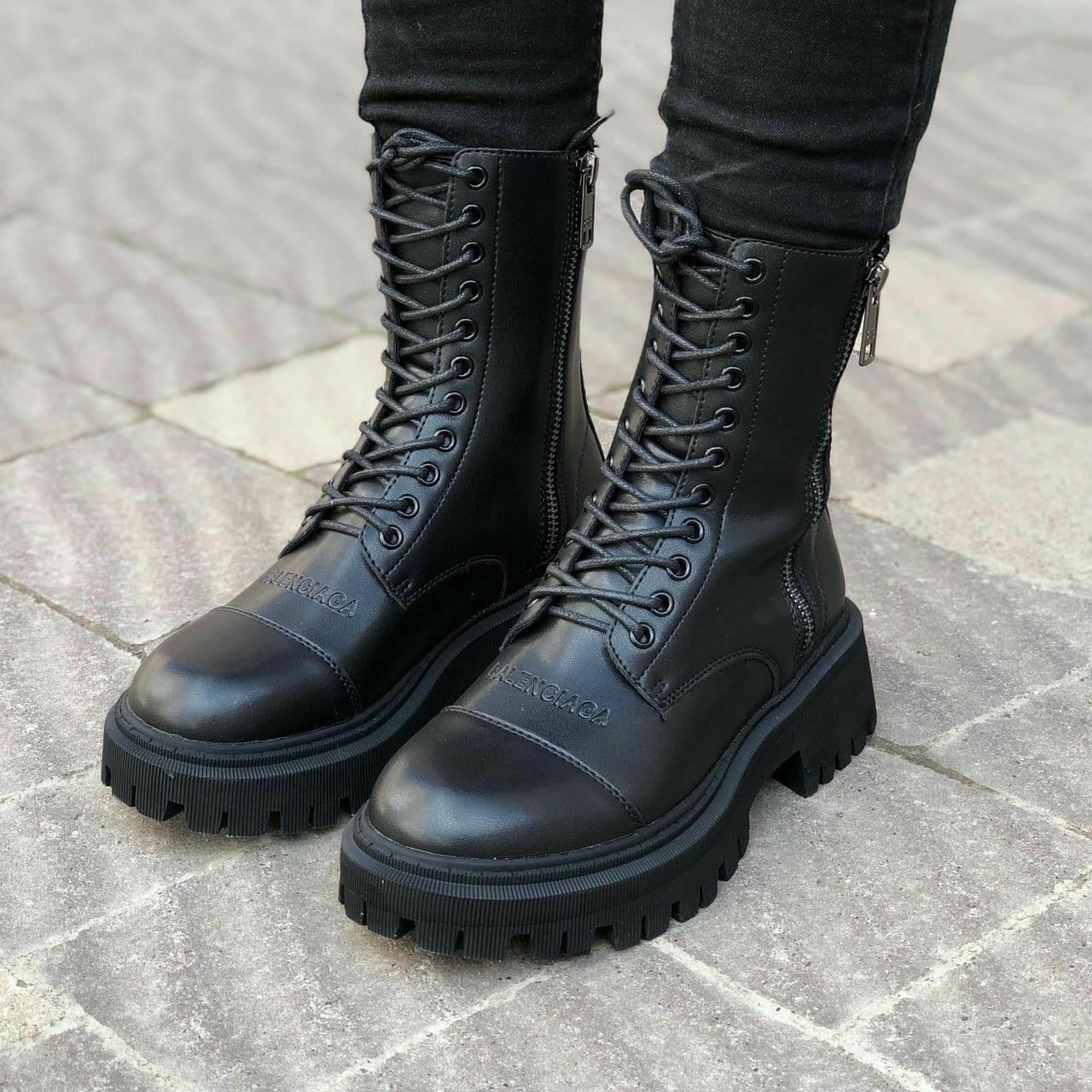 Женские повседневные ботинки Balenciaga Black Tractor Side-zip Boots (черные) высокие ботинки 6941 Баленсиага - фото 2 - id-p2076403076