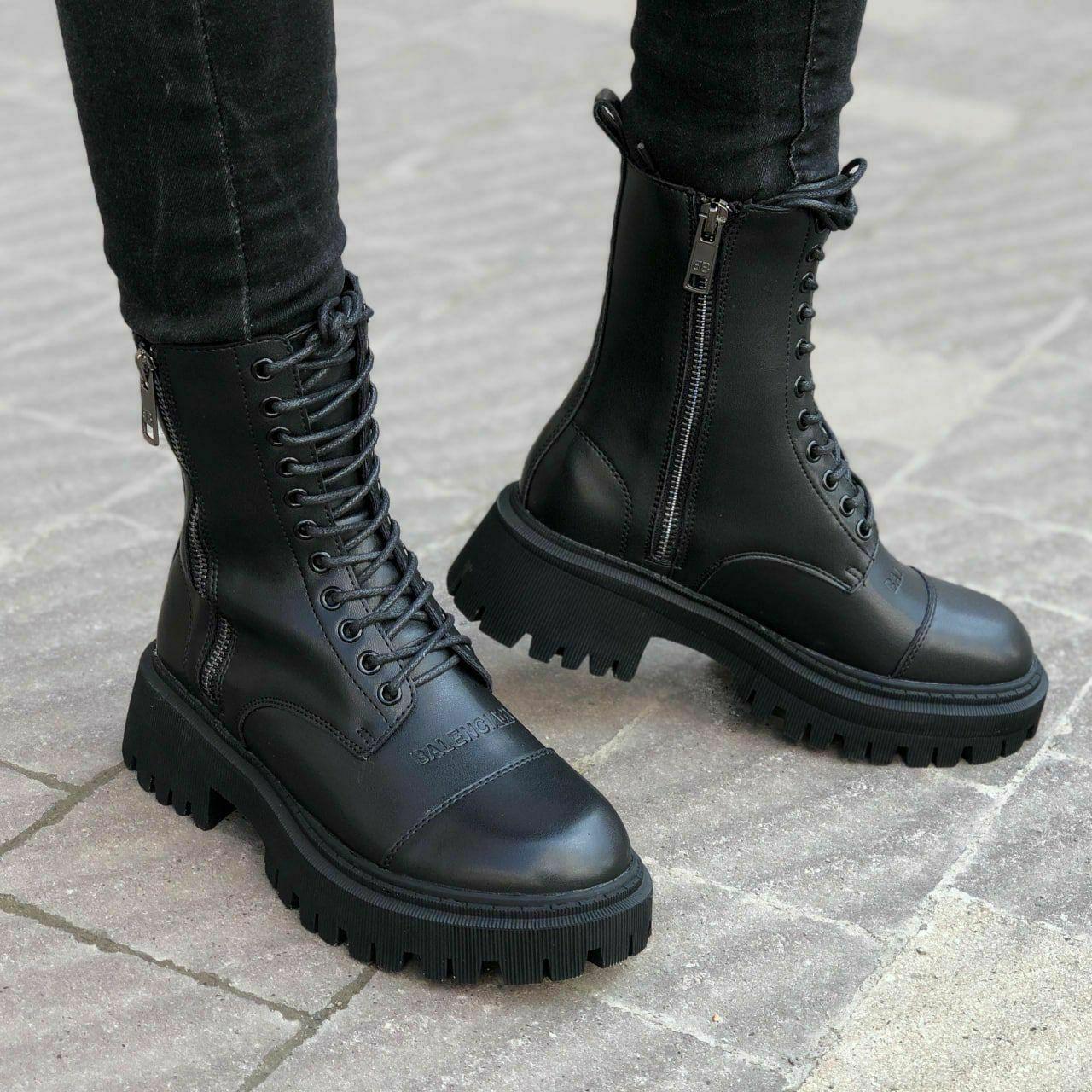 Женские повседневные ботинки Balenciaga Black Tractor Side-zip Boots (черные) высокие ботинки 6941 Баленсиага - фото 3 - id-p2076403076