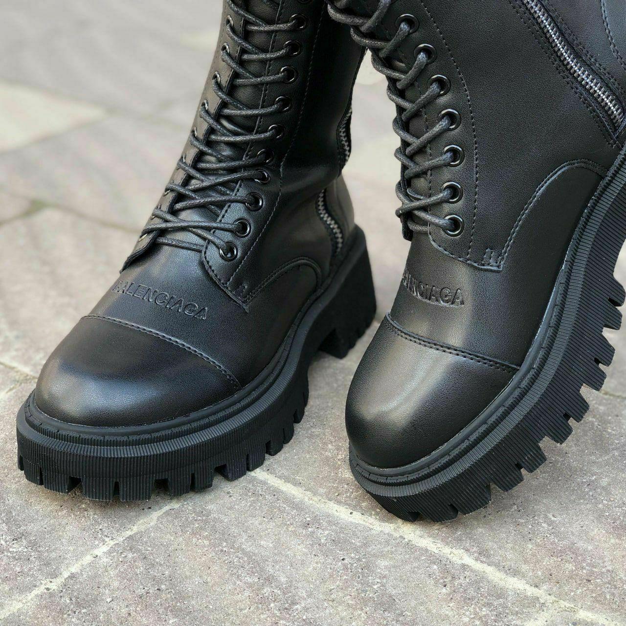 Женские повседневные ботинки Balenciaga Black Tractor Side-zip Boots (черные) высокие ботинки 6941 Баленсиага - фото 6 - id-p2076403076